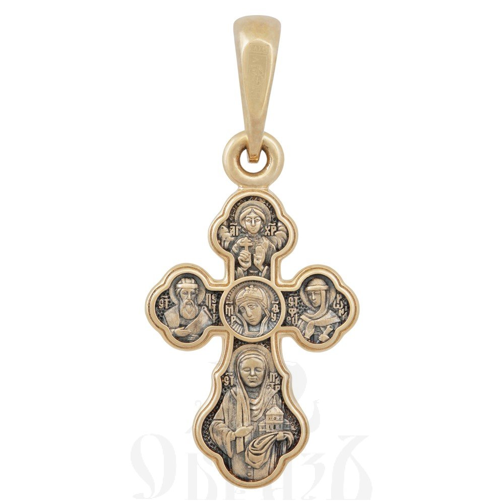 крест «распятие. святые покровители семьи», золото 585 проба желтое (арт. 201.827)