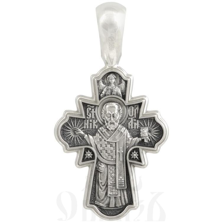 крест «распятие. свт. николай чудотворец», золото 585 проба белое (арт. 201.488-3)